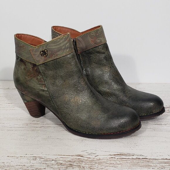 Spring Step L'Artiste Mottled Green Heeled Booties Best Love Size 41 (US 9.5) - Picture 1 of 8